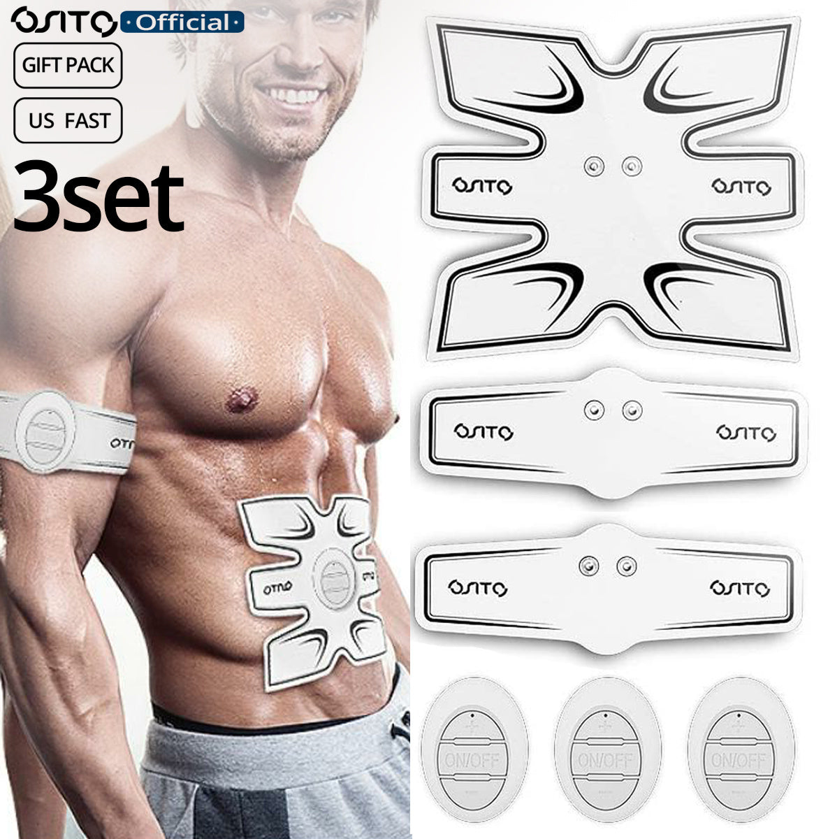 OSITO Advanced EMS Abs Stimulator & Trainer - Portable Muscle Toning Gear with Extra Gel Pads