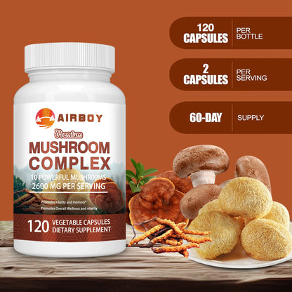 Mushroom Complex - with Lions Mane, Chaga, Reishi Nootropic Brain Supplement for Memory and Focus, Enhance Energy - 120 Capsules