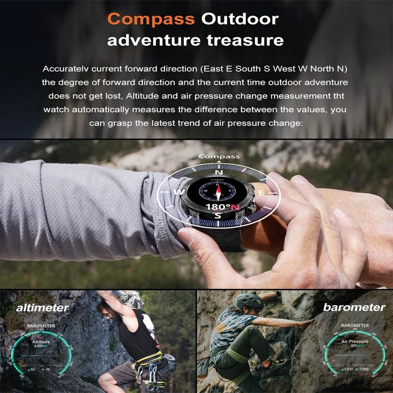 Military grade Smart Watch Men's Waterproof Compass Bluetooth calling