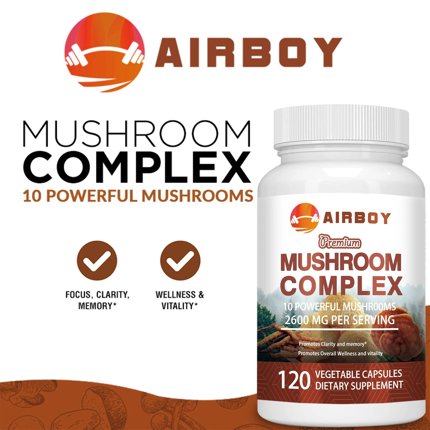 Mushroom Complex - with Lions Mane, Chaga, Reishi Nootropic Brain Supplement for Memory and Focus, Enhance Energy - 120 Capsules