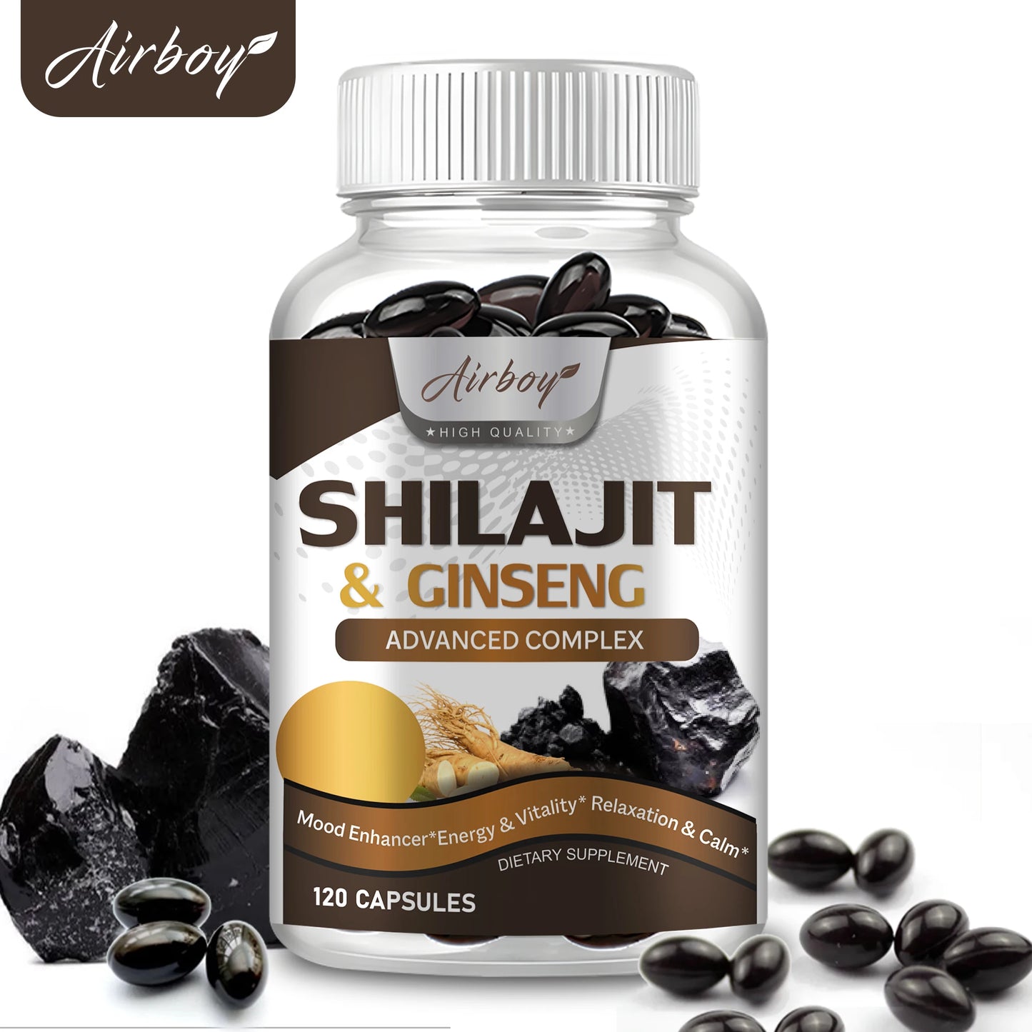 Shilajit & Ginseng Supplement - Provides Energy and Endurance, Enhances Brain & Memory, Immune Support - 120 Capsules