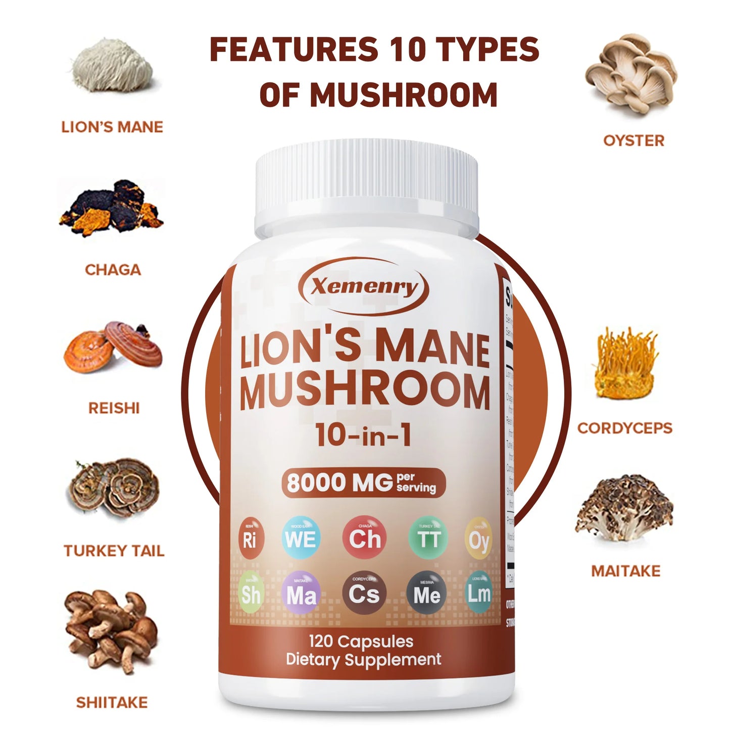 Lion's Mane Mushroom Capsules - Brain Health, Memory & Cognition, Immune Support - 120 Capsules