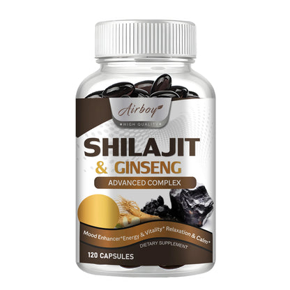 Shilajit & Ginseng Supplement - Provides Energy and Endurance, Enhances Brain & Memory, Immune Support - 120 Capsules