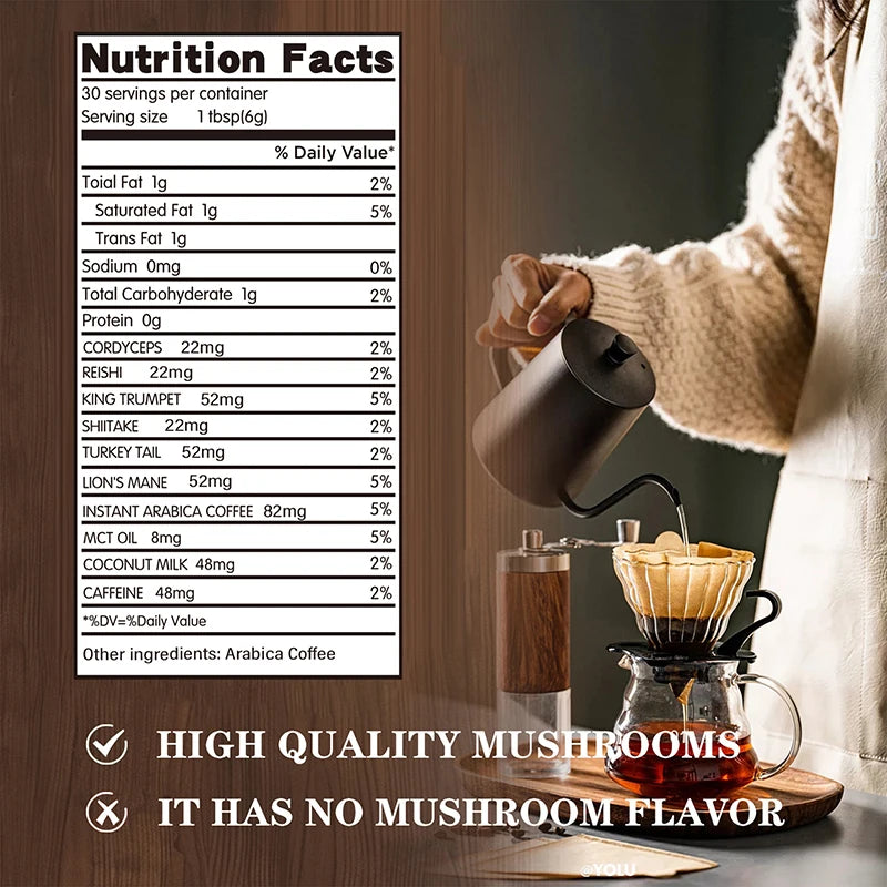 Organic Mushroom Coffee - Shiitake, Cordyceps, Supports Immune, Focus, Concentration, Stress, Digestion & Energy - 1 Pack