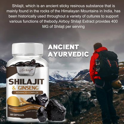 Shilajit & Ginseng Supplement - Provides Energy and Endurance, Enhances Brain & Memory, Immune Support - 120 Capsules