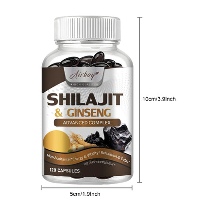 Shilajit & Ginseng Supplement - Provides Energy and Endurance, Enhances Brain & Memory, Immune Support - 120 Capsules