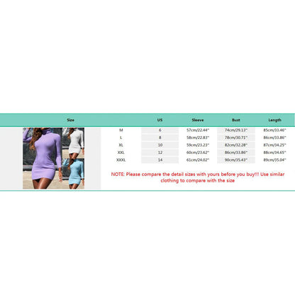 Turtleneck Knitted Mini Dress for Women - Autumn & Spring Long Sleeve Bodycon Sweater Dress