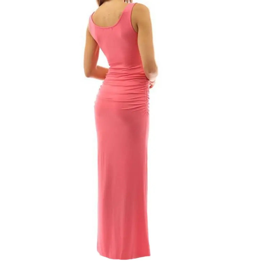 Solid Color Scoop Neck Sleeveless Maxi Dress with Side Split