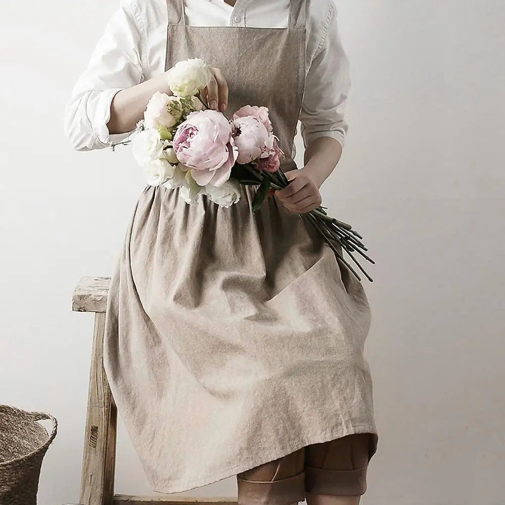 Nordic Simple Florist Apron - Cotton Linen Gardening & Coffee Shop Pinafore