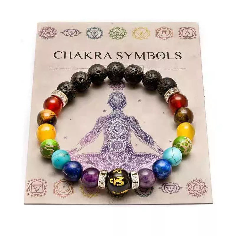 Seven-Chakra Bracelet with Meaning Card, Natural Crystal, Ideal for Yoga and Meditation