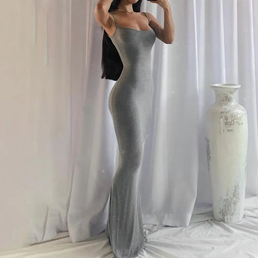 Sleeveless Backless Bodycon Maxi Dress - Spaghetti Strap Clubwear