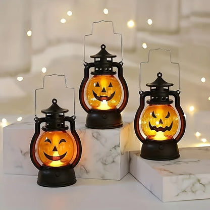 Retro Halloween Hanging Pumpkin Lantern - LED Ghost Lamp Candlelight