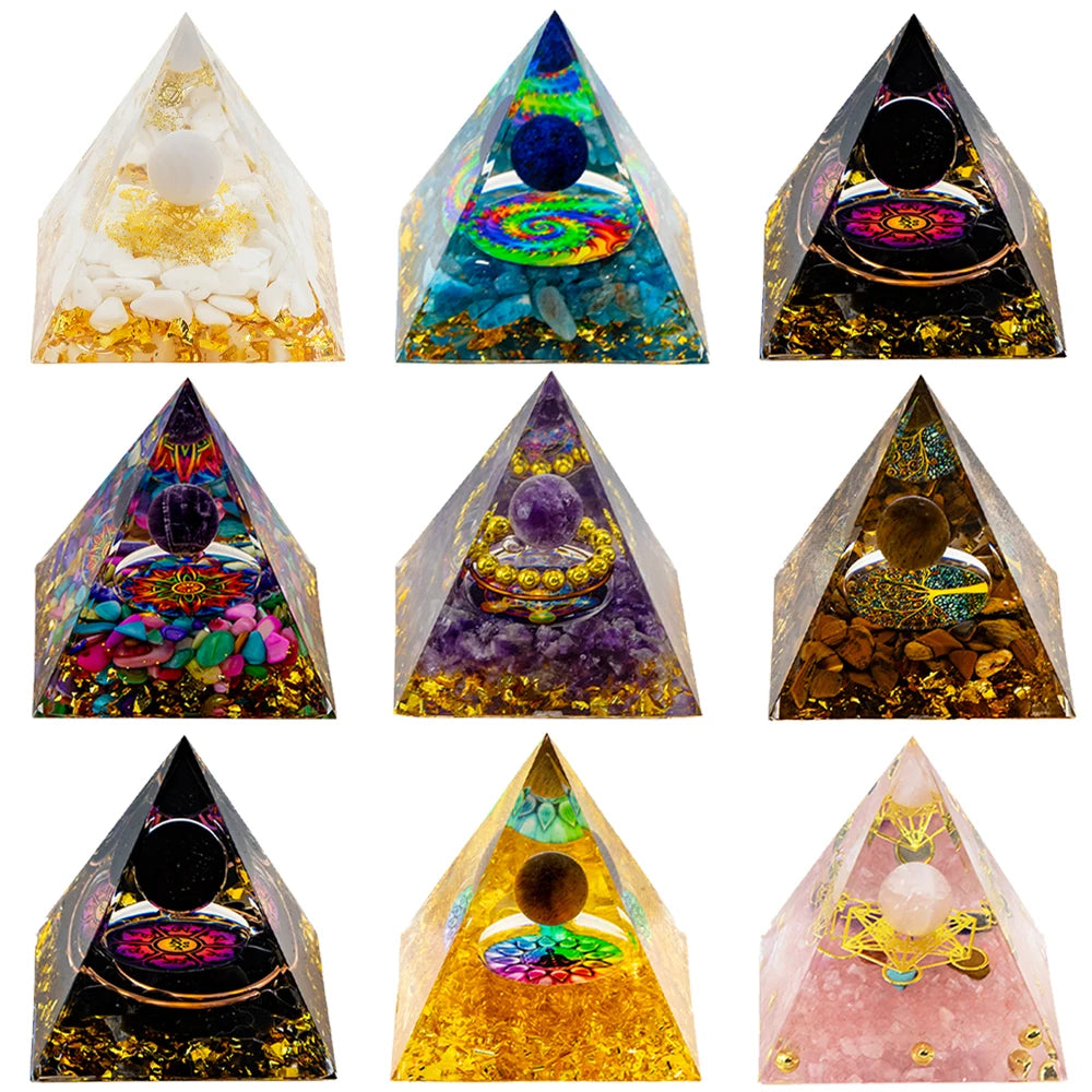 Natural Crystal Energy Generator Pyramid - Peridot Amethyst Reiki Healing Chakra Resin Pyramid, Egyptian Decor, Room Decoration by AierCrystal