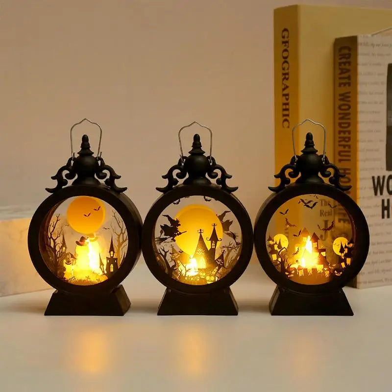 Gothic Vintage Halloween Lantern - Witch Pumpkin LED Light