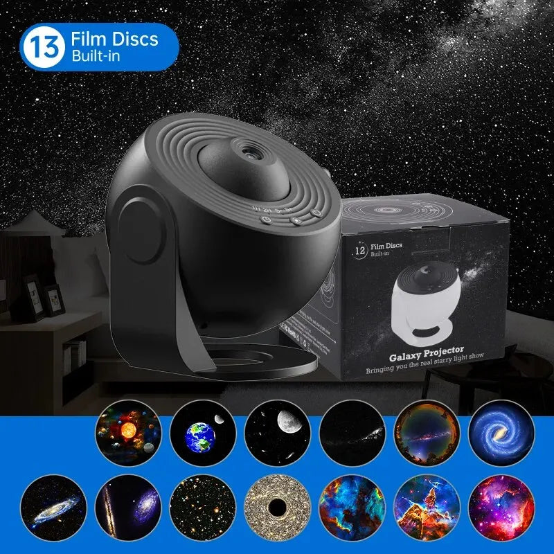 Galaxy Projector Night Light with 13 Film Discs & 360° Rotation