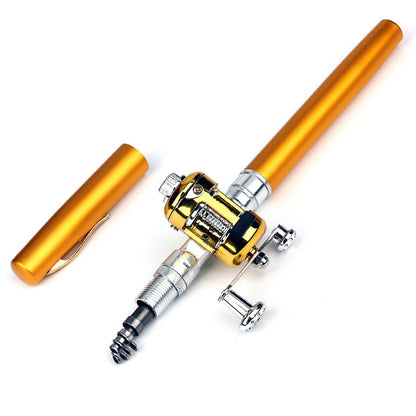 20cm Portable Pocket Telescopic Mini Fishing Pole Pen Shape Folded Fishing Rod with Reel Wheel Portable Mini Fishing Rod