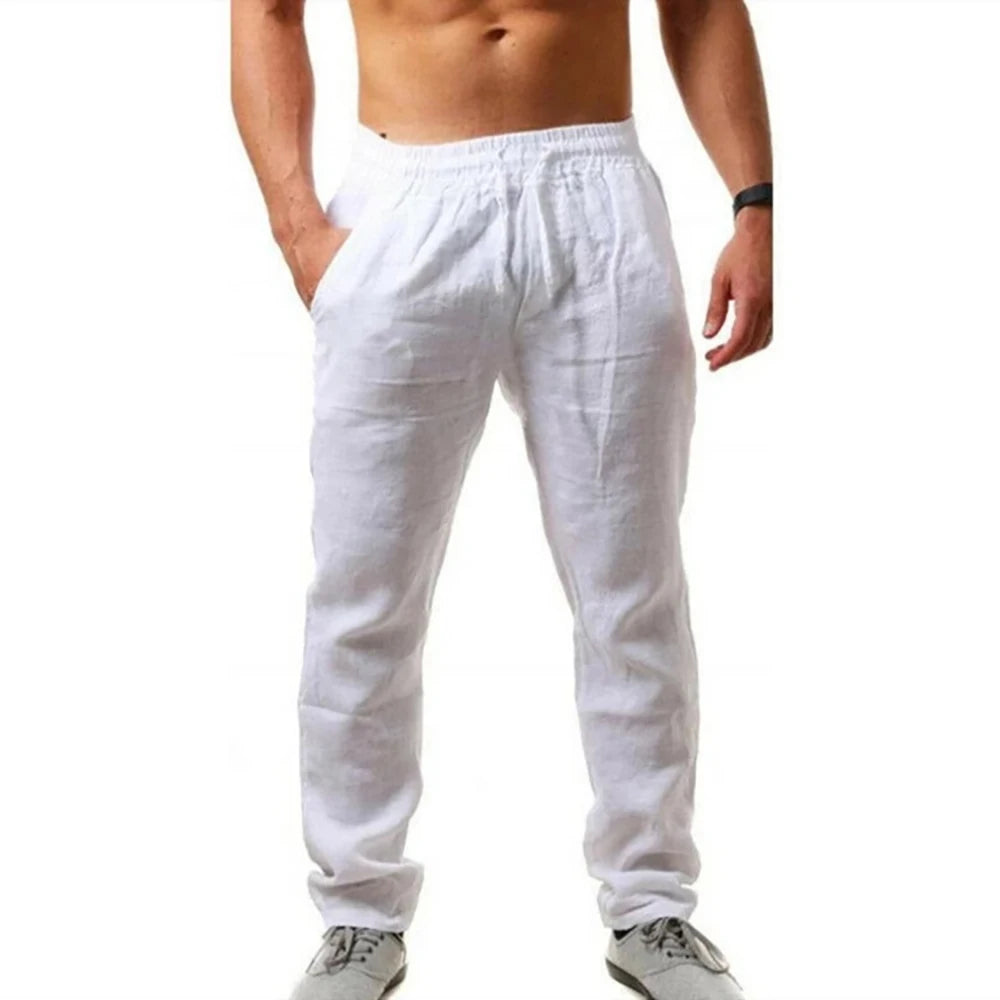 Men’s Cotton Linen Summer Pants - Breathable, Casual, Elastic Waist