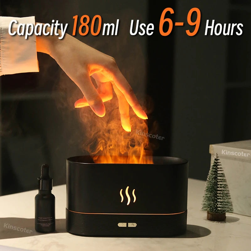 KINSCOTER Ultrasonic Aroma Diffuser & Cool Mist Humidifier with LED Flame Effect