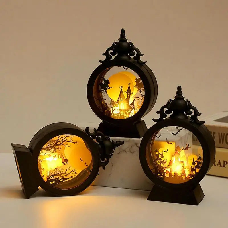 Gothic Vintage Halloween Lantern - Witch Pumpkin LED Light