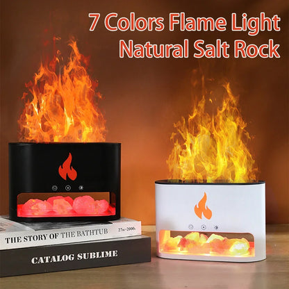 CREAROMA Fireplace Humidifier with Crystal Salt Rock & 7 Color Flame Aroma Diffuser