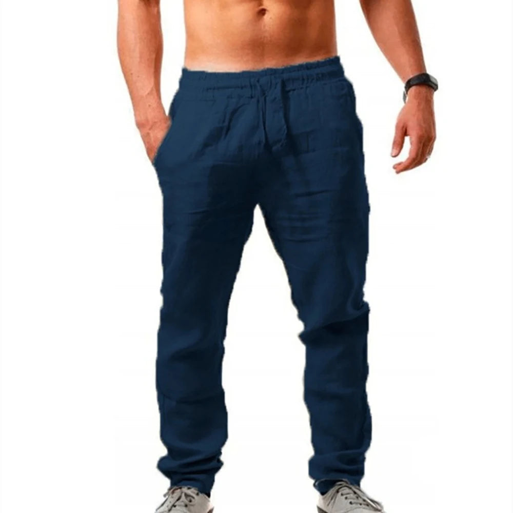 Casual Elastic Waist Pants in Navy Blue