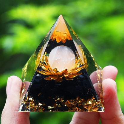 Natural Amethyst & Peridot Orgone Pyramid Energy Generator - Reiki Chakra Meditation Crystals Stone