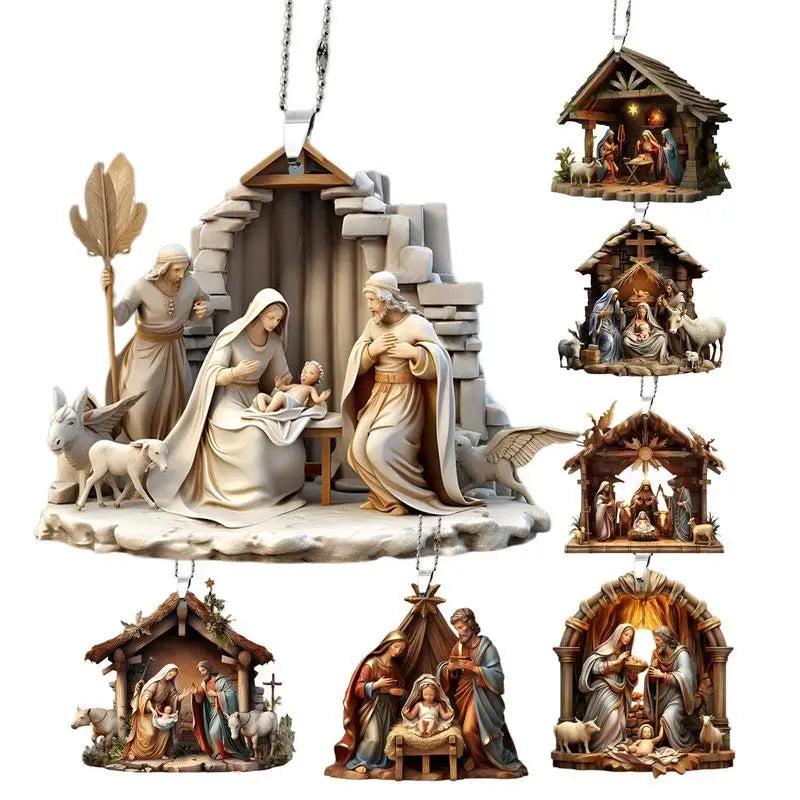 Acrylic Nativity Scene Ornaments - 2D Christmas Tree Decorations