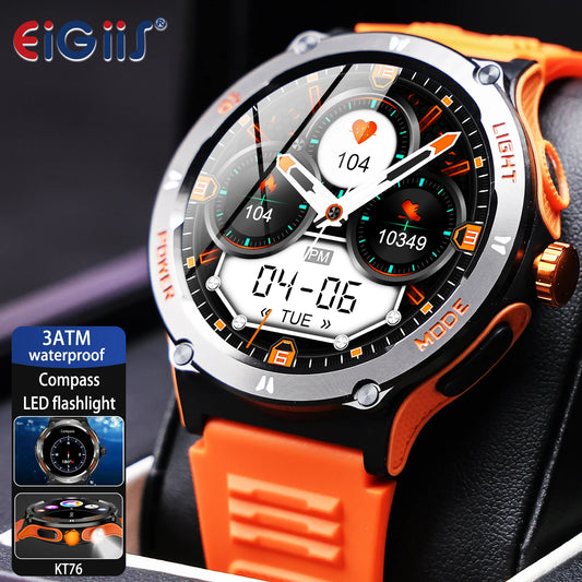 EIGIIS Smart Watch 3ATM Waterproof 1.53" KT76 Men Sport with Compass