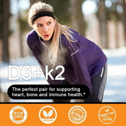 D3K2 Capsules Daily Supplement - Vitamin K2 and Vitamin D3 for Bone, Teeth, Immune Health | 120 Capsules