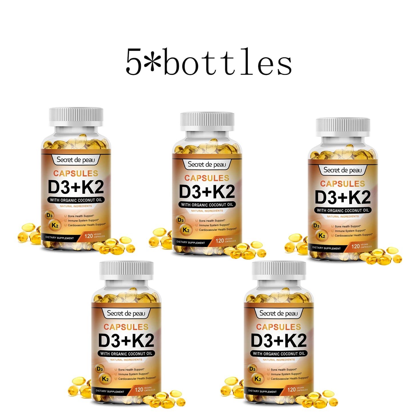 D3K2 Capsules Daily Supplement - Vitamin K2 and Vitamin D3 for Bone, Teeth, Immune Health | 120 Capsules