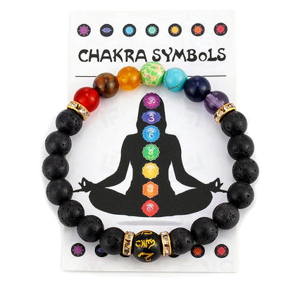 Seven-Chakra Bracelet with Meaning Card, Natural Crystal, Ideal for Yoga and Meditation