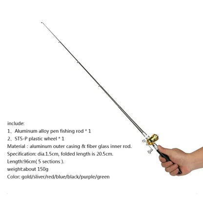 20cm Portable Pocket Telescopic Mini Fishing Pole Pen Shape Folded Fishing Rod with Reel Wheel Portable Mini Fishing Rod