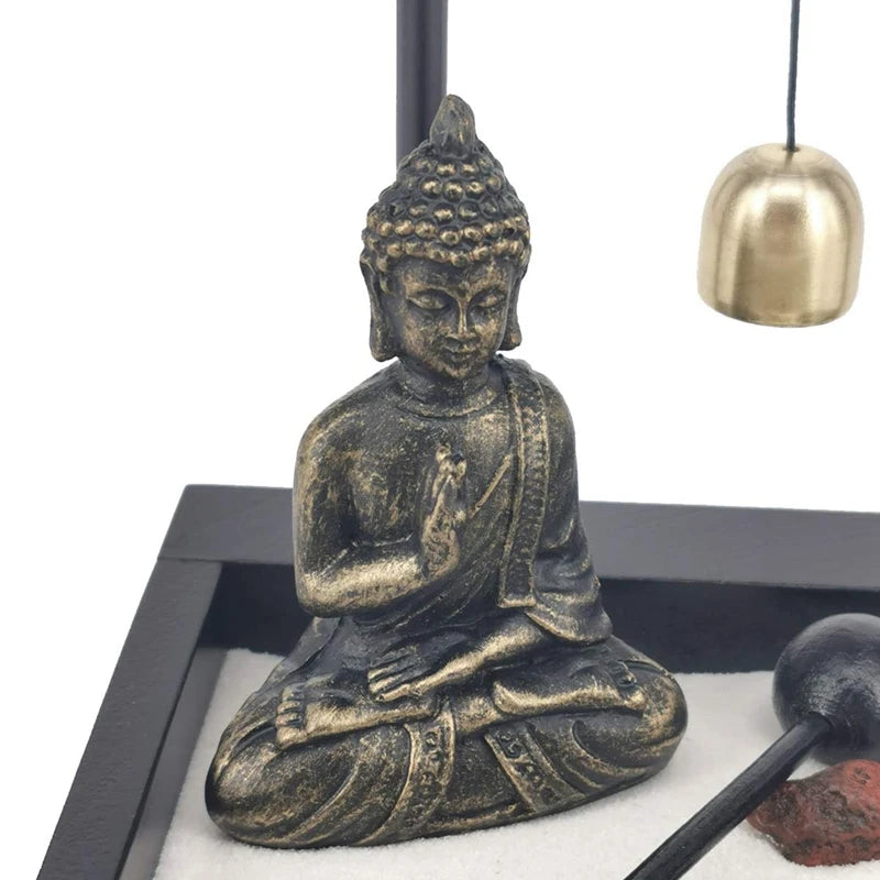 Desktop Zen Sand Garden Meditating Buddha Statue