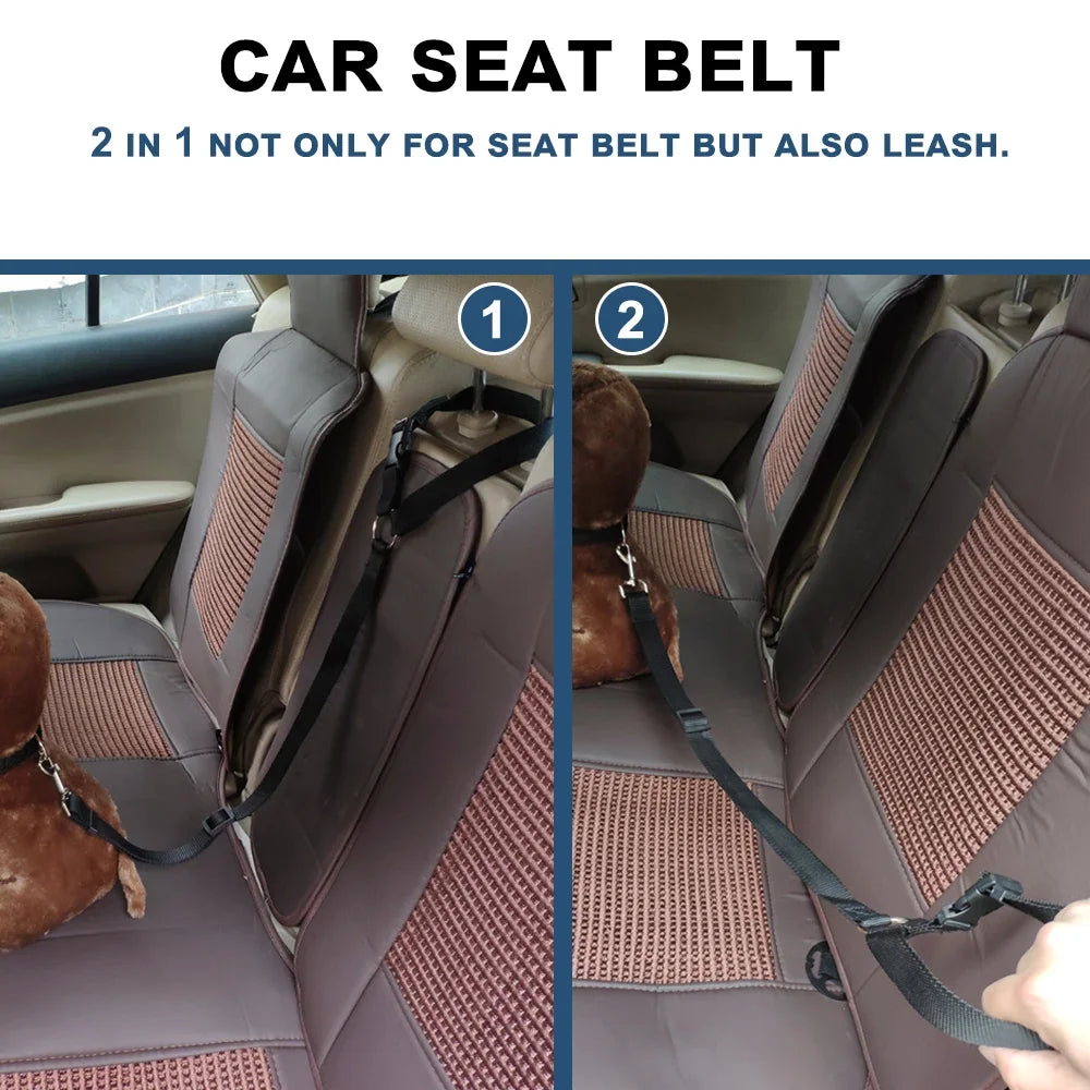 Adjustable Solid Color 2-in-1 Pet Car Seat Belt and Leash