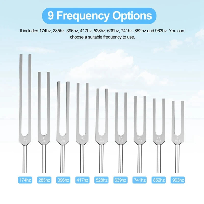 Chakra Healing Tuning Fork Ensemble - 9-Piece Set for Sound Therapy and Holistic Balance