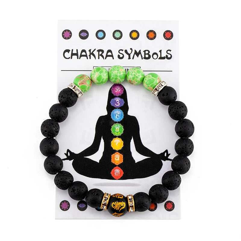 Seven-Chakra Bracelet with Meaning Card, Natural Crystal, Ideal for Yoga and Meditation