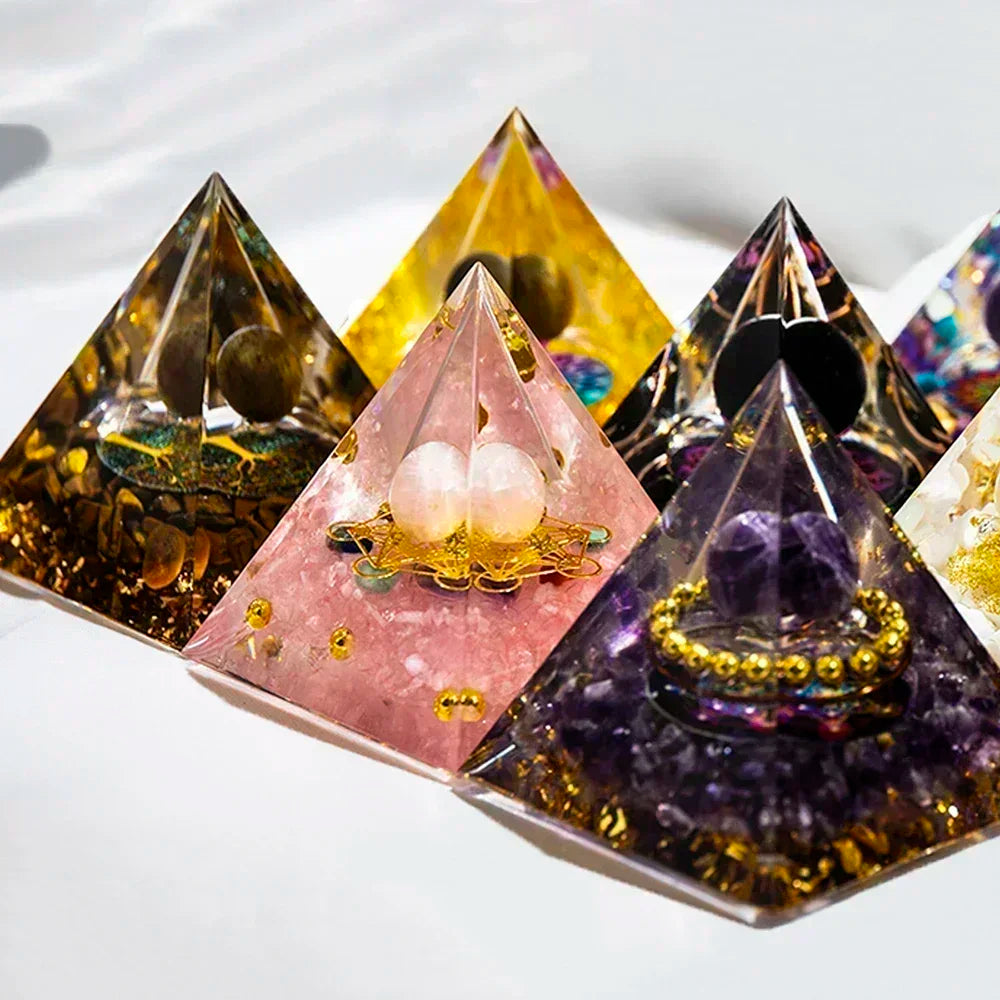 Natural Crystal Energy Generator Pyramid - Peridot Amethyst Reiki Healing Chakra Resin Pyramid, Egyptian Decor, Room Decoration by AierCrystal