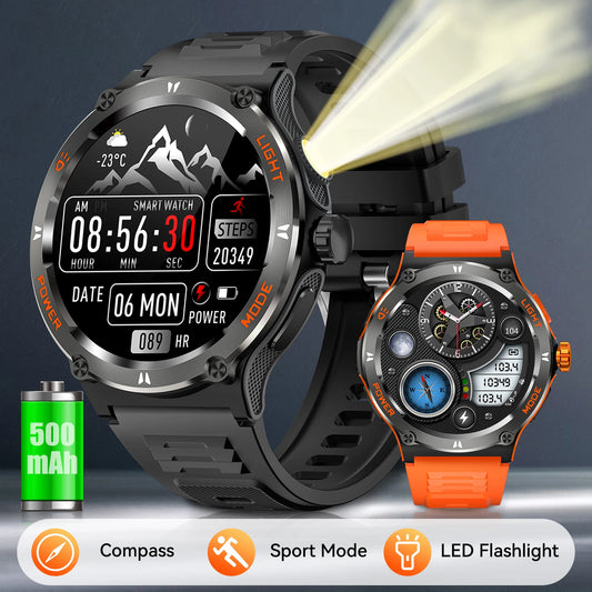 Eigiis Smart Watch 3ATM Waterproof 1.53" New KT76 Men Sport with Compass and LED Flashlight Heart Rate Sleep Analysis Bluetooth