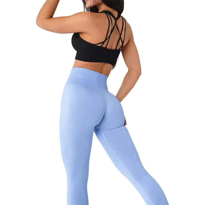 TKITK Caribbean Blue Seamless Leggings Spandex Shorts Woman Fitness Elastic Breathable Hip-lifting