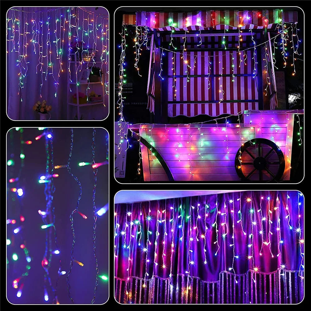 NEW 2024 Christmas Decorations Lights Solar Icicle Curtain Lights 8 Modes Outdoor Waterproof Garden Party New Year Decoration