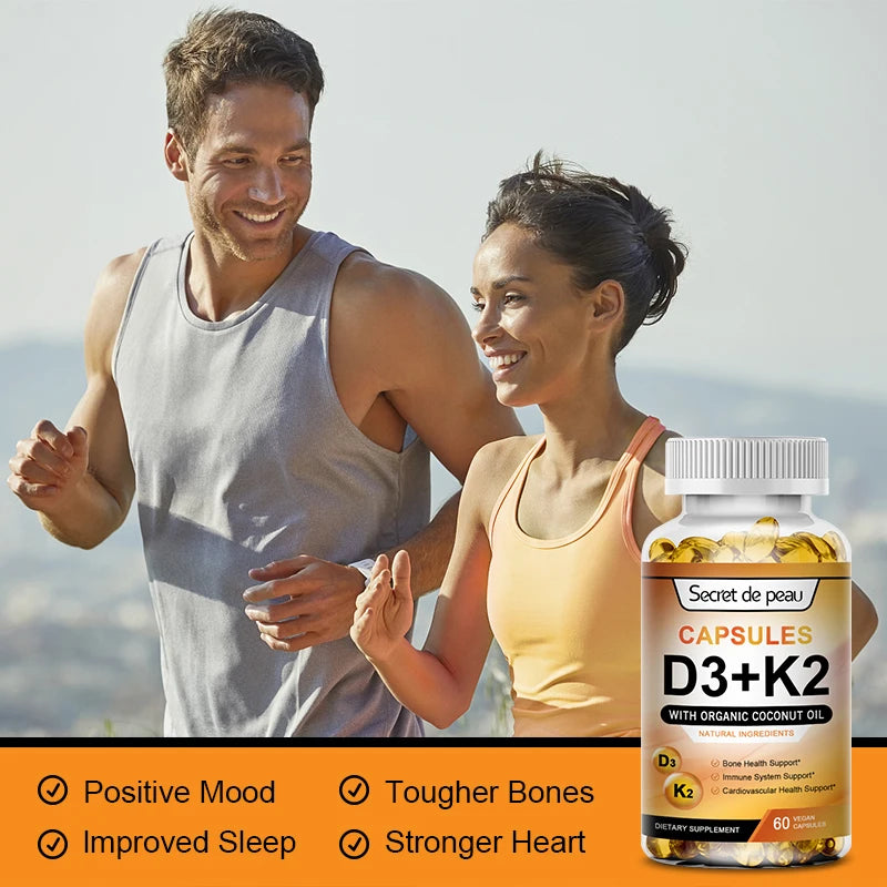 D3K2 Capsules Daily Supplement - Vitamin K2 and Vitamin D3 for Bone, Teeth, Immune Health | 120 Capsules