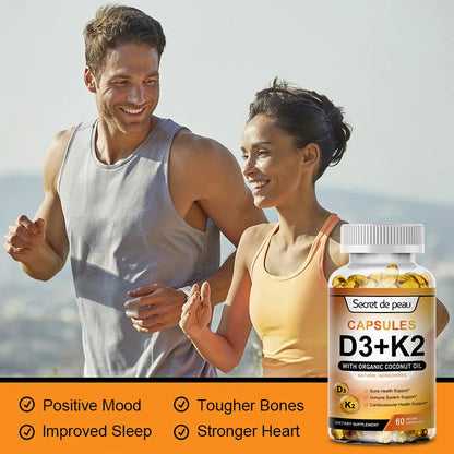 D3K2 Capsules Daily Supplement - Vitamin K2 and Vitamin D3 for Bone, Teeth, Immune Health | 120 Capsules