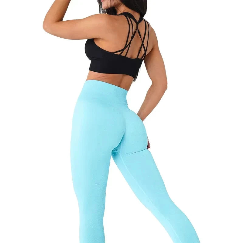 TKITK Blue Seamless Leggings Spandex Shorts Woman Fitness Elastic Breathable Hip-lifting