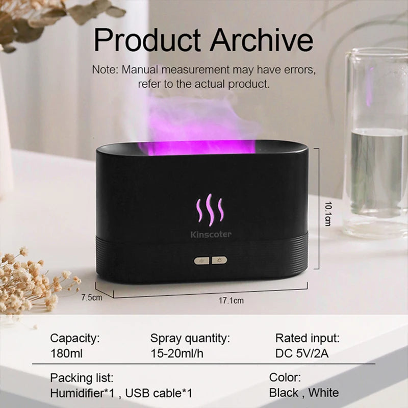 KINSCOTER Ultrasonic Aroma Diffuser & Cool Mist Humidifier with LED Flame Effect