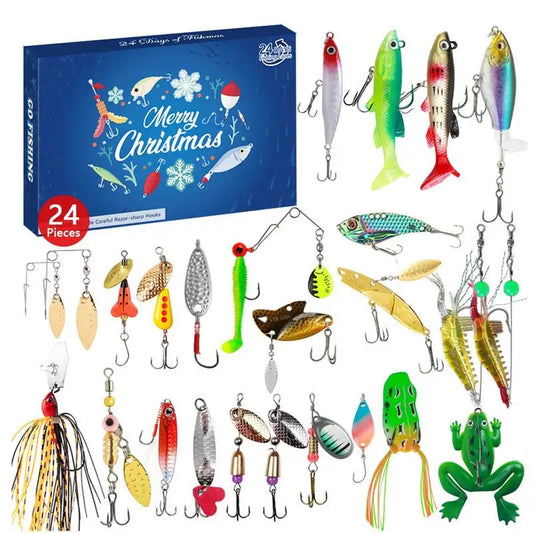 Advent Calendar Fishing Tackle Set - 24X Christmas Countdown Calendar with Fishing Lures