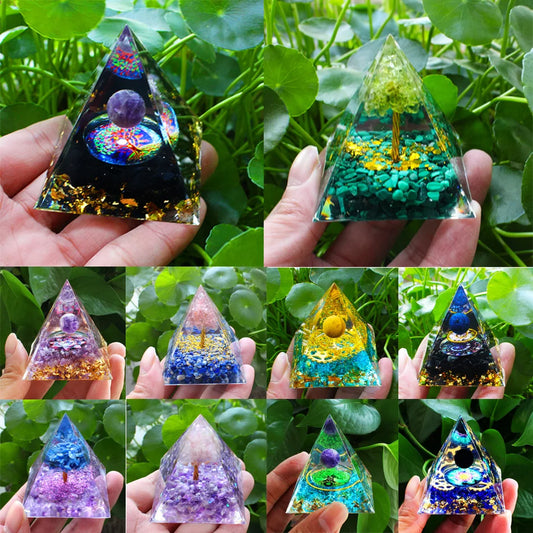 Natural Amethyst & Peridot Orgone Pyramid Energy Generator - Reiki Chakra Meditation Crystals Stone