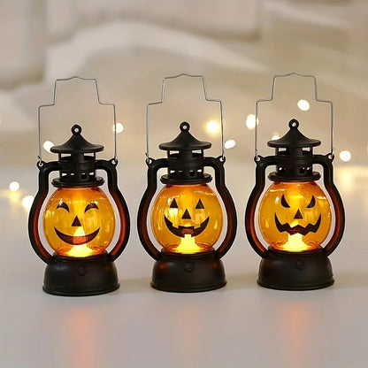 Retro Halloween Hanging Pumpkin Lantern - LED Ghost Lamp Candlelight