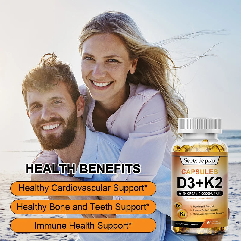 D3K2 Capsules Daily Supplement - Vitamin K2 and Vitamin D3 for Bone, Teeth, Immune Health | 120 Capsules