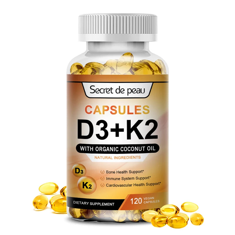 D3K2 Capsules Daily Supplement - Vitamin K2 and Vitamin D3 for Bone, Teeth, Immune Health | 120 Capsules