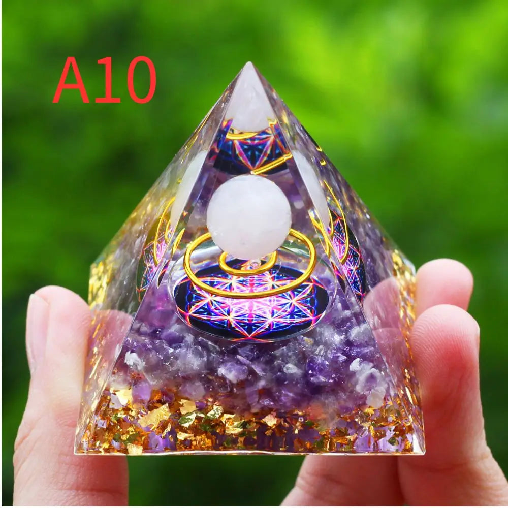 Natural Amethyst & Peridot Orgone Pyramid Energy Generator - Reiki Chakra Meditation Crystals Stone